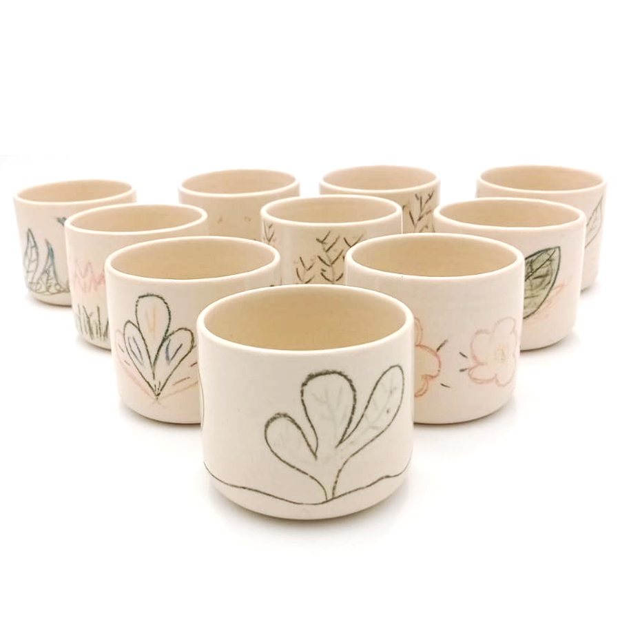 Cecile Mestelan green leaves collection cups